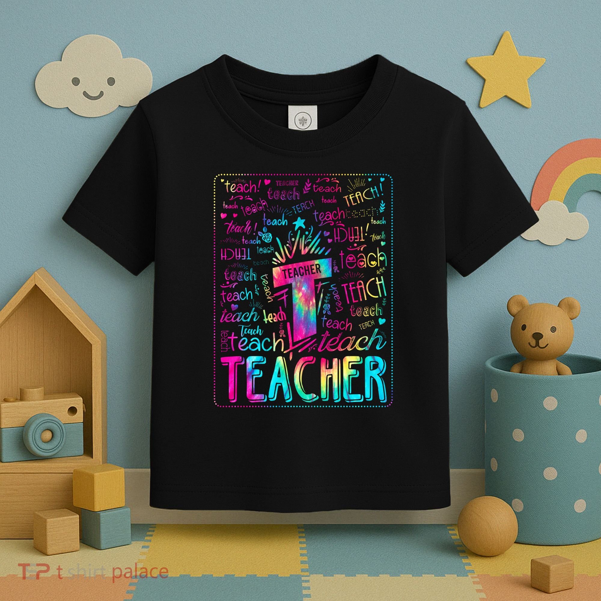 Tie Dye Teacher Typography Word Art Toddler T-Shirt