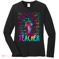 Tie Dye Teacher Typography Word Art Women's Long Sleeve Shirt thumb 0