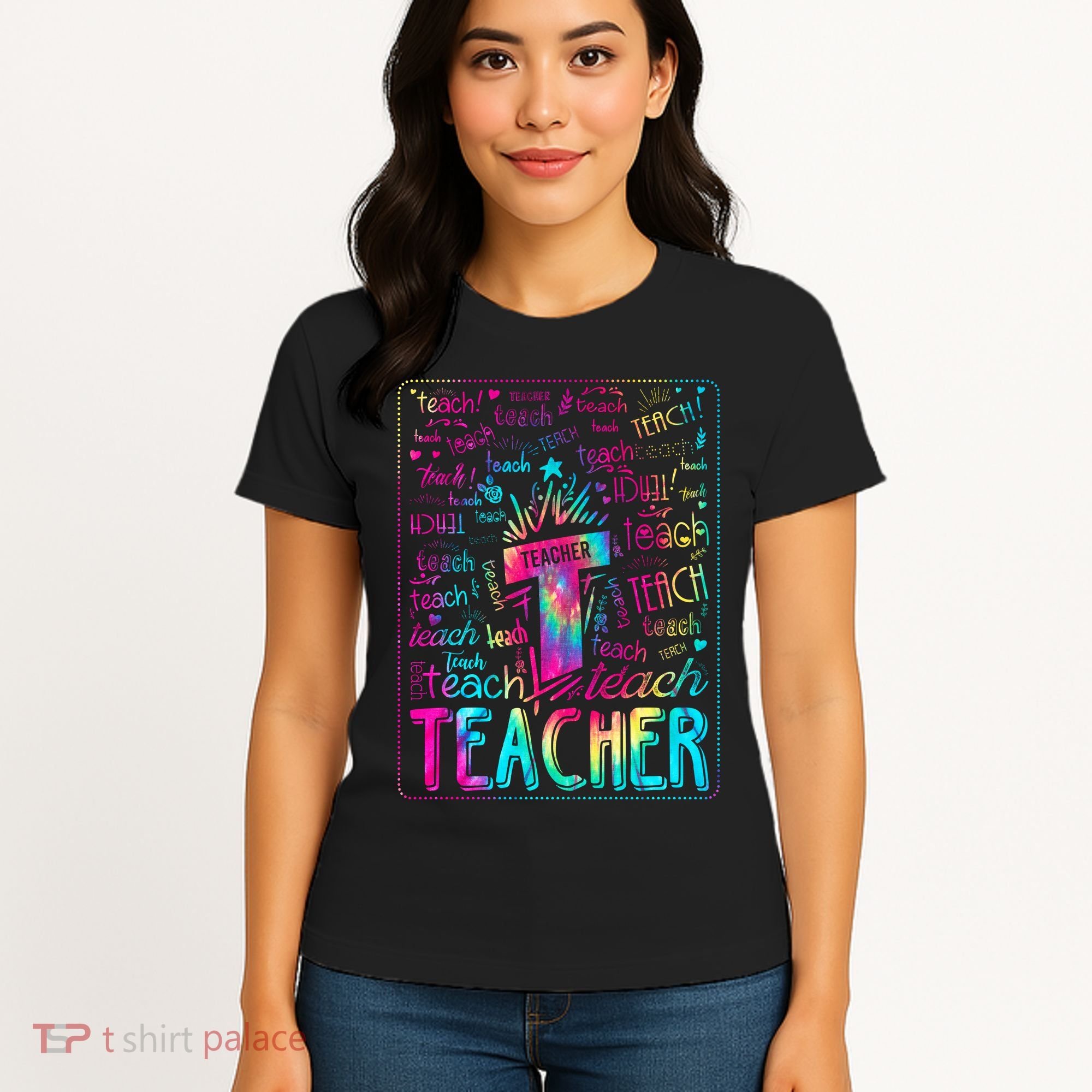 Tie Dye Teacher Typography Word Art Women's T-Shirt