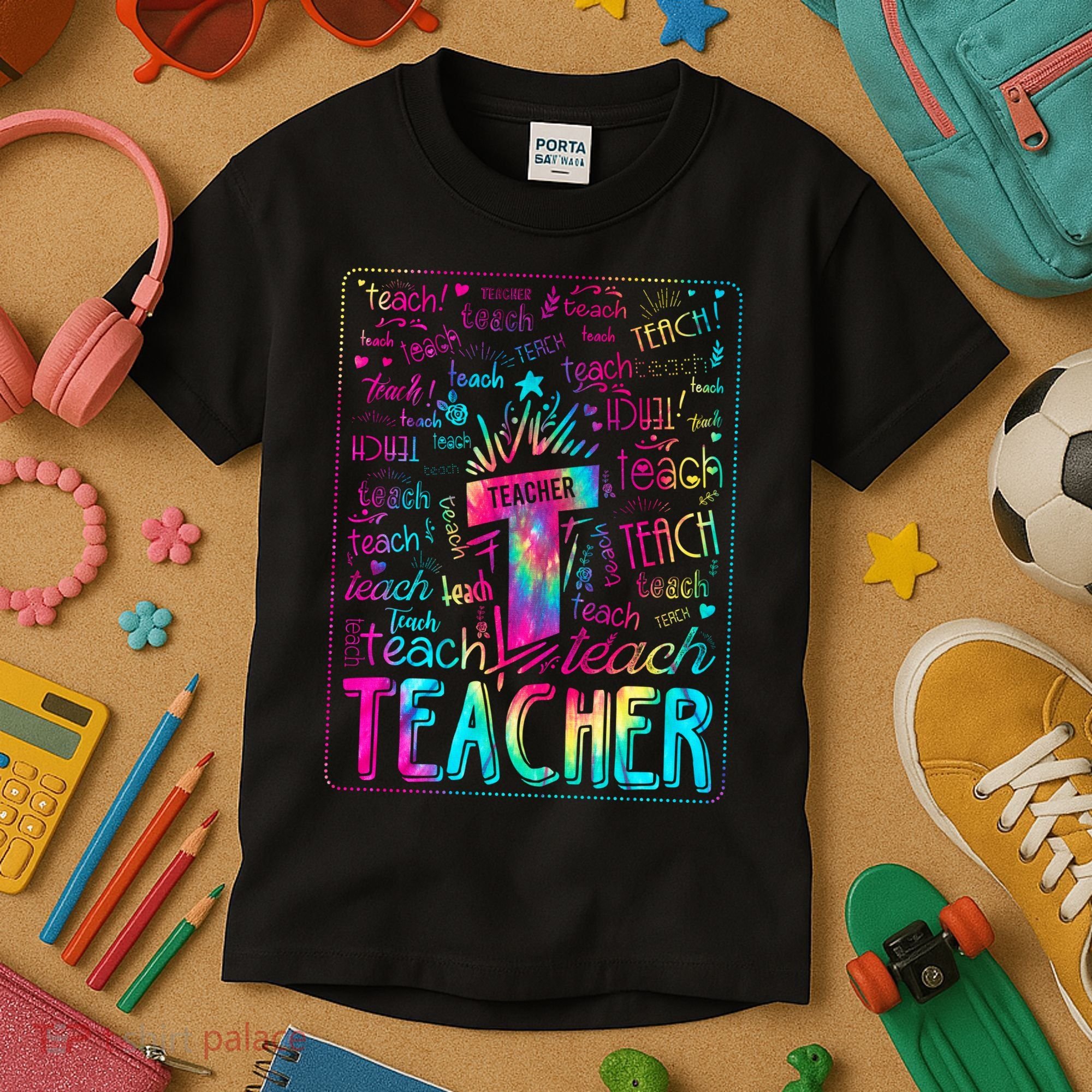 Tie Dye Teacher Typography Word Art Kids T-Shirt