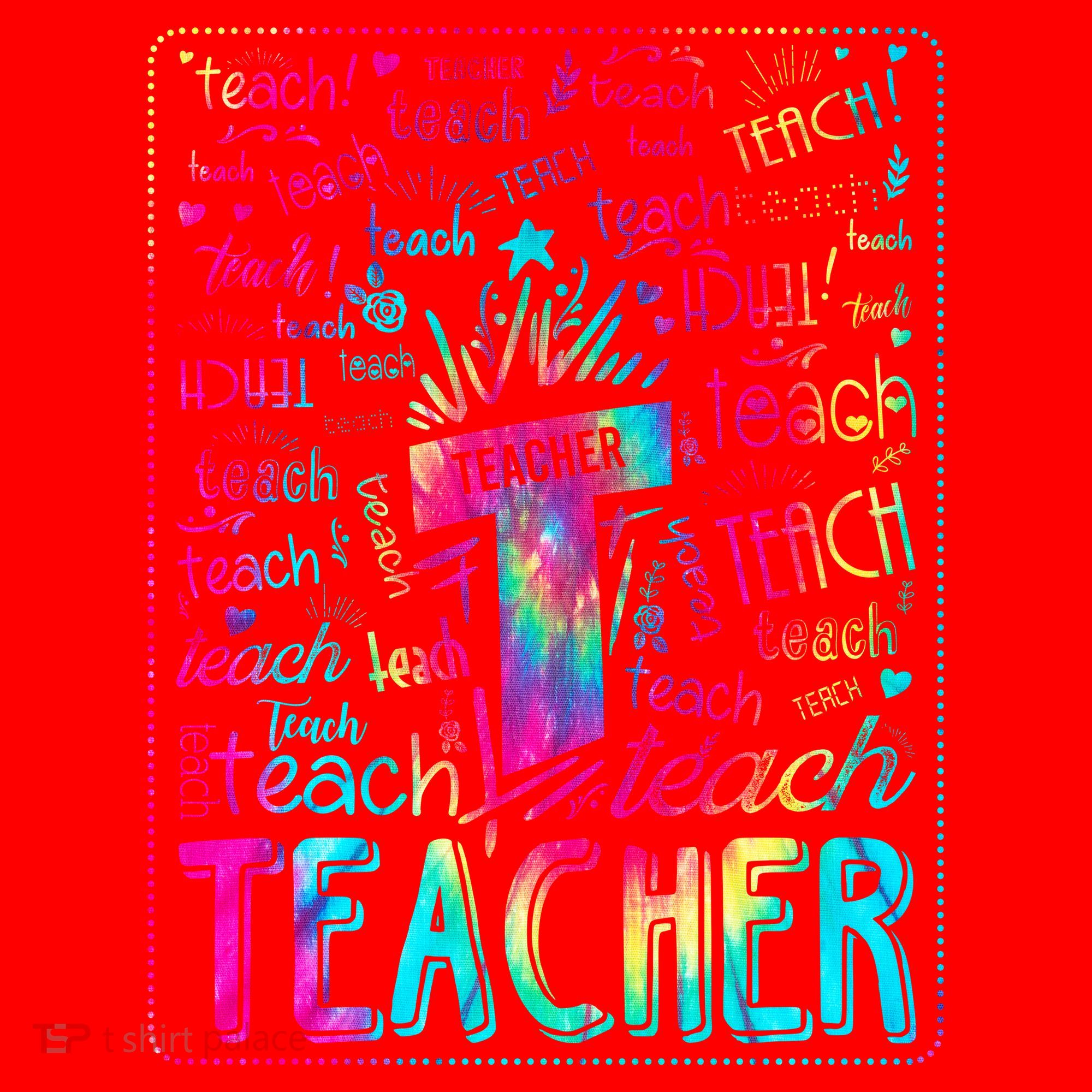 Tie Dye Teacher Typography Word Art Santa Hat