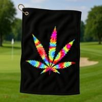 Tie Dyed Weed Symbol Golf Towel thumb 1