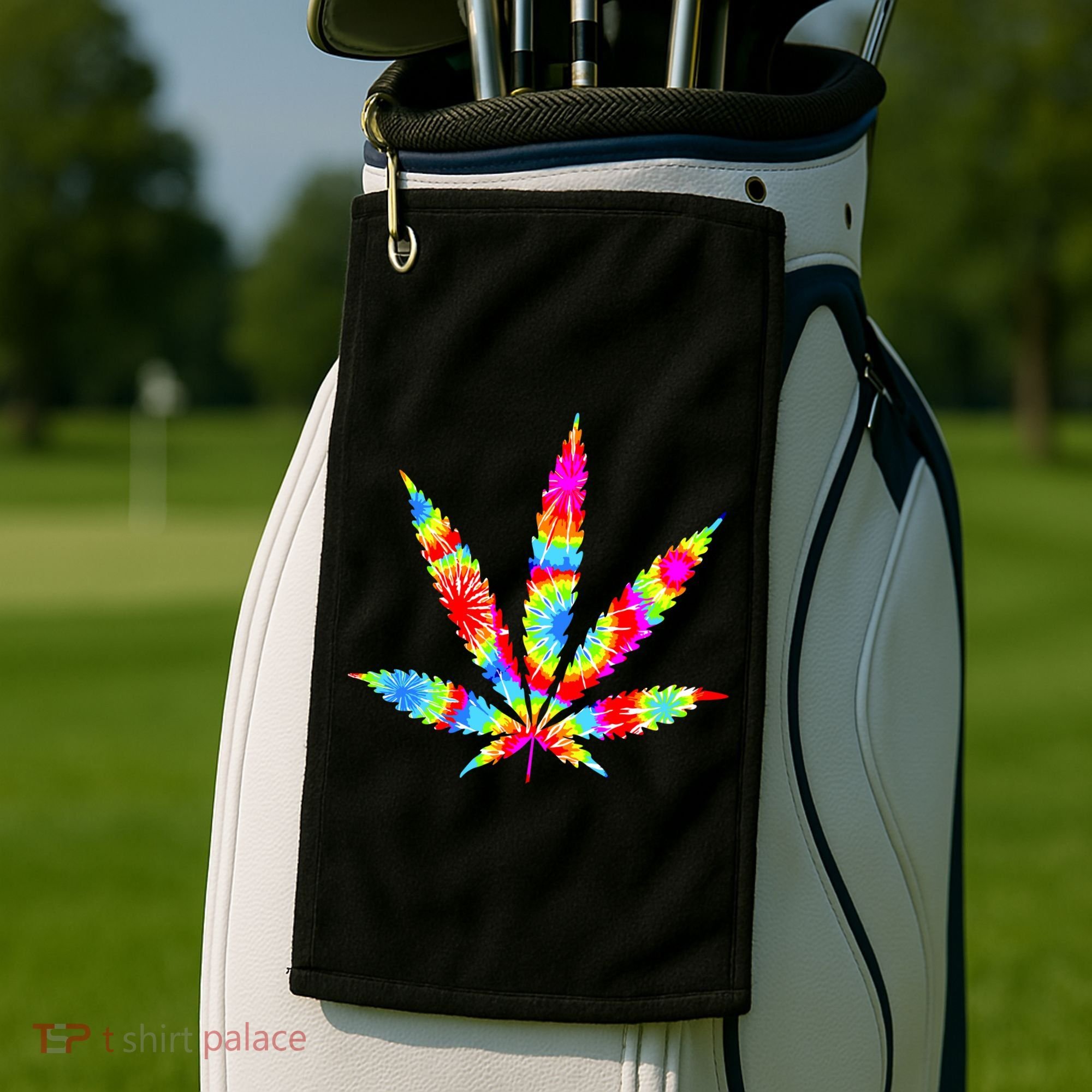Tie Dyed Weed Symbol Golf Towel
