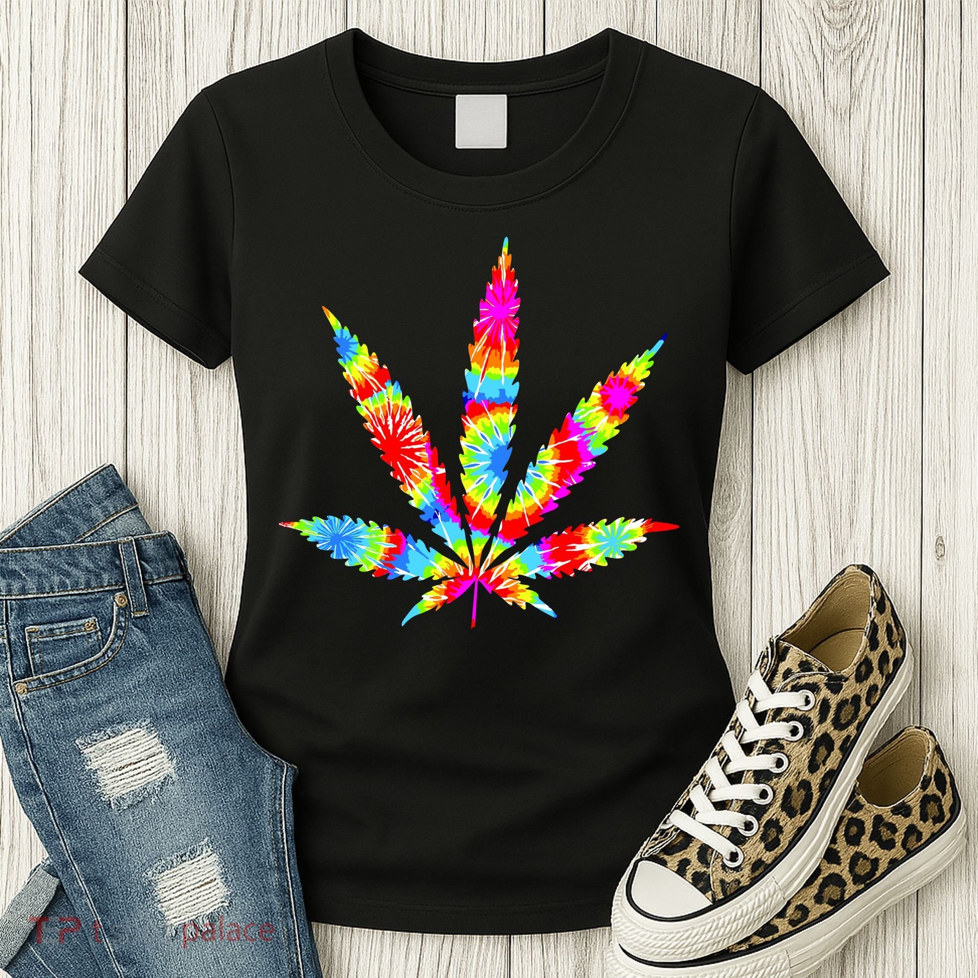 Tie Dyed Weed Symbol Women's T-Shirt