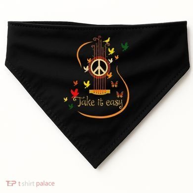 Take It Easy Guitar Peace Sign Hippie Design USA-Made Doggie Bandana