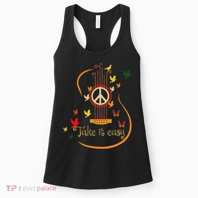 Take It Easy Guitar Peace Sign Hippie Design Women's Tank Top