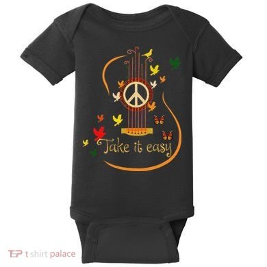 Take It Easy Guitar Peace Sign Hippie Design Baby Bodysuit