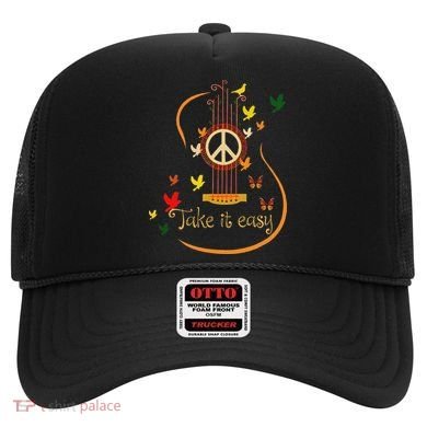 Take It Easy Guitar Peace Sign Hippie Design Hat