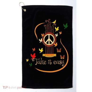 Take It Easy Guitar Peace Sign Hippie Design Golf Towel