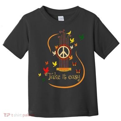 Take It Easy Guitar Peace Sign Hippie Design Toddler T-Shirt