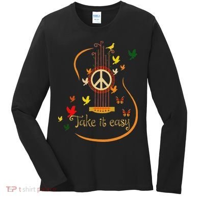 Take It Easy Guitar Peace Sign Hippie Design Women's Long Sleeve Shirt