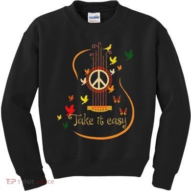Take It Easy Guitar Peace Sign Hippie Design Kids Sweatshirt