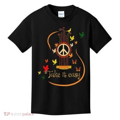 Take It Easy Guitar Peace Sign Hippie Design Kids T-Shirt