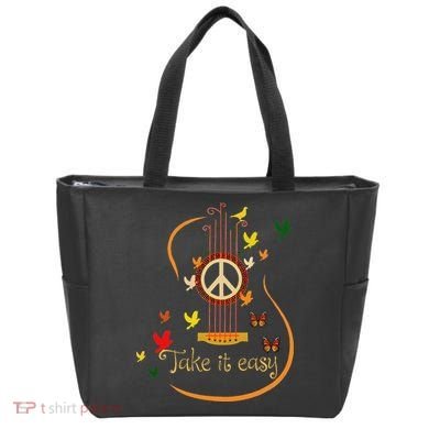 Take It Easy Guitar Peace Sign Hippie Design Tote Bag