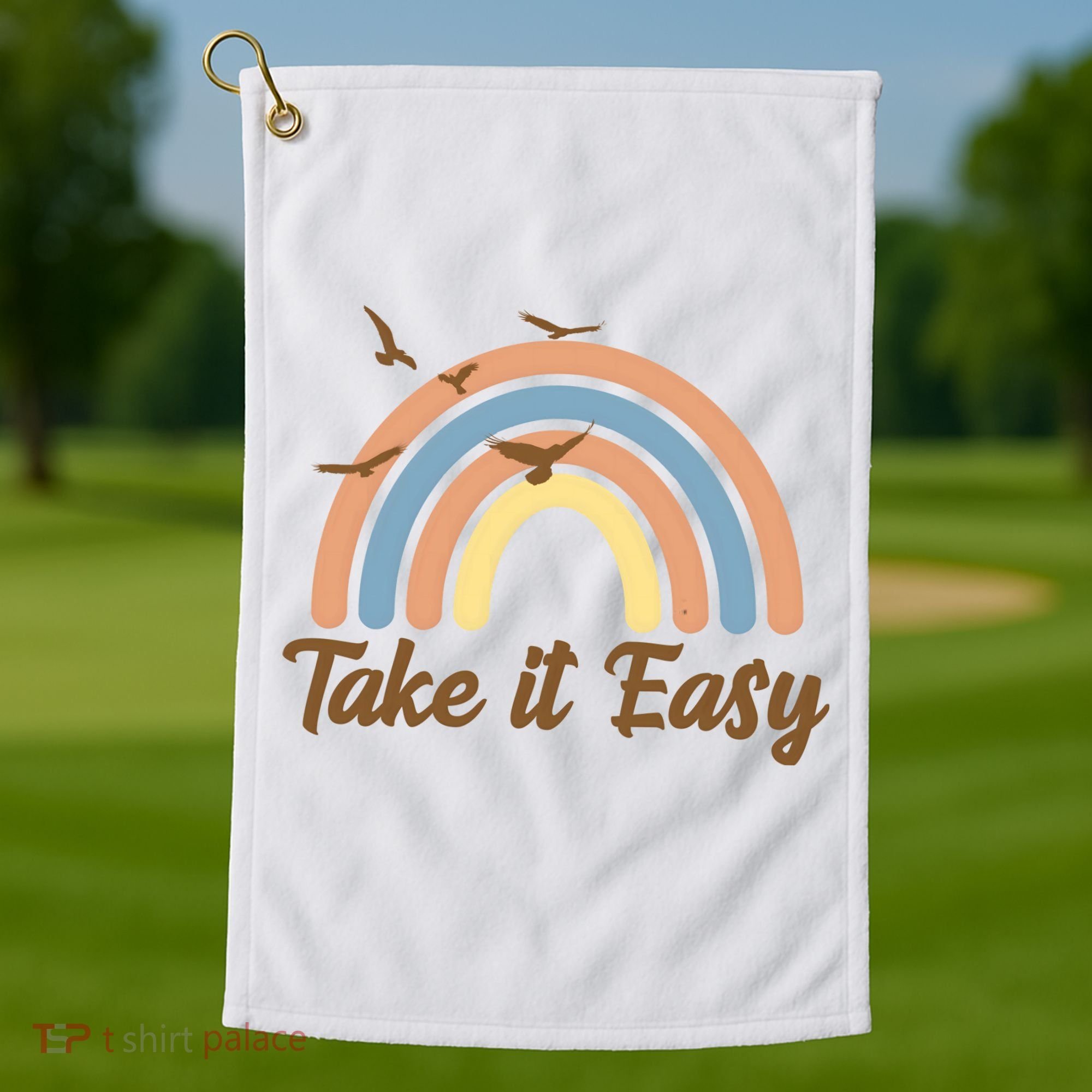Take It Easy Rainbow Mental Health Golf Towel