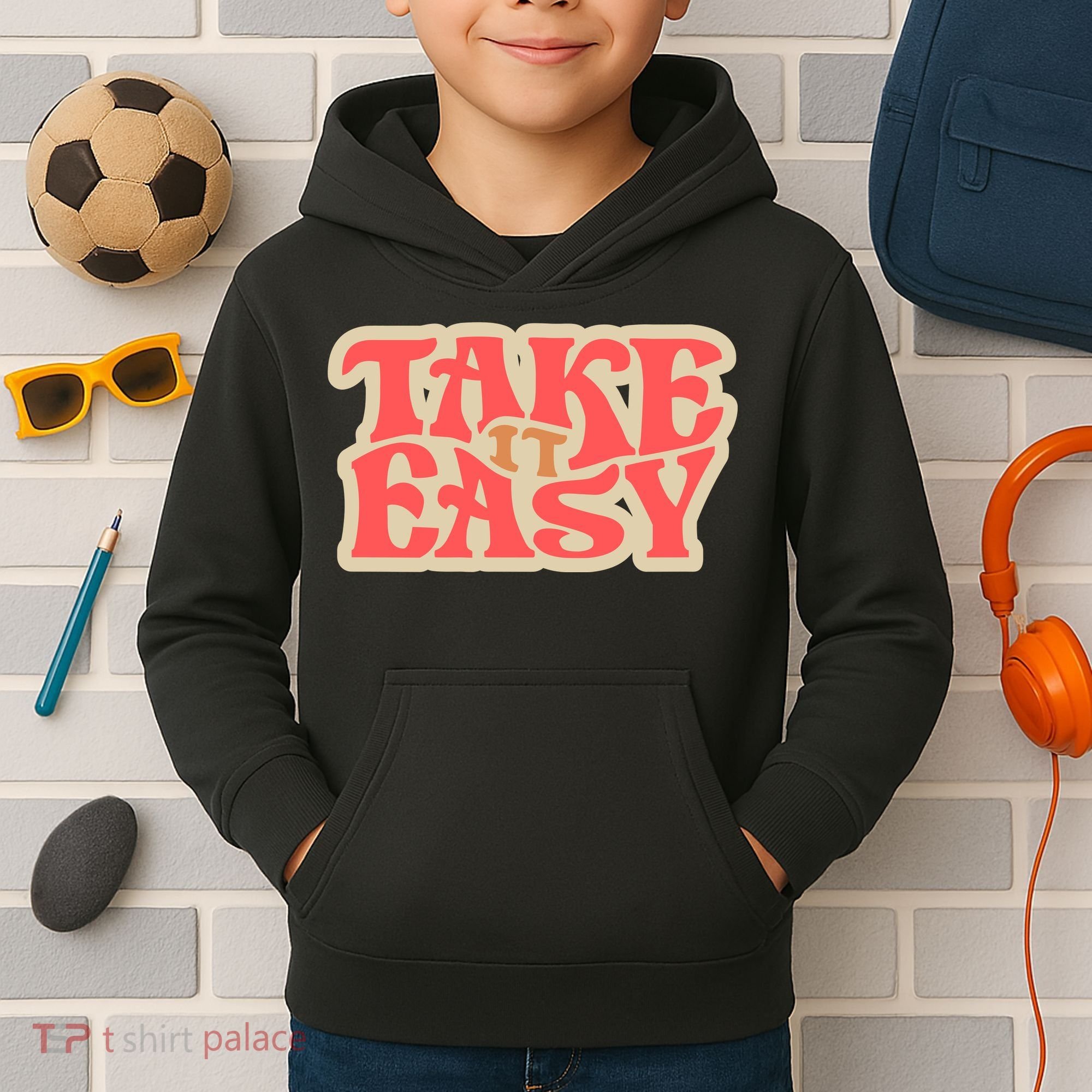 Take It Easy Retro Quote Kids Hoodie