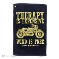 Therapy Is Expensive Wind Is Free Motorcycle Biker Golf Towel thumb 0