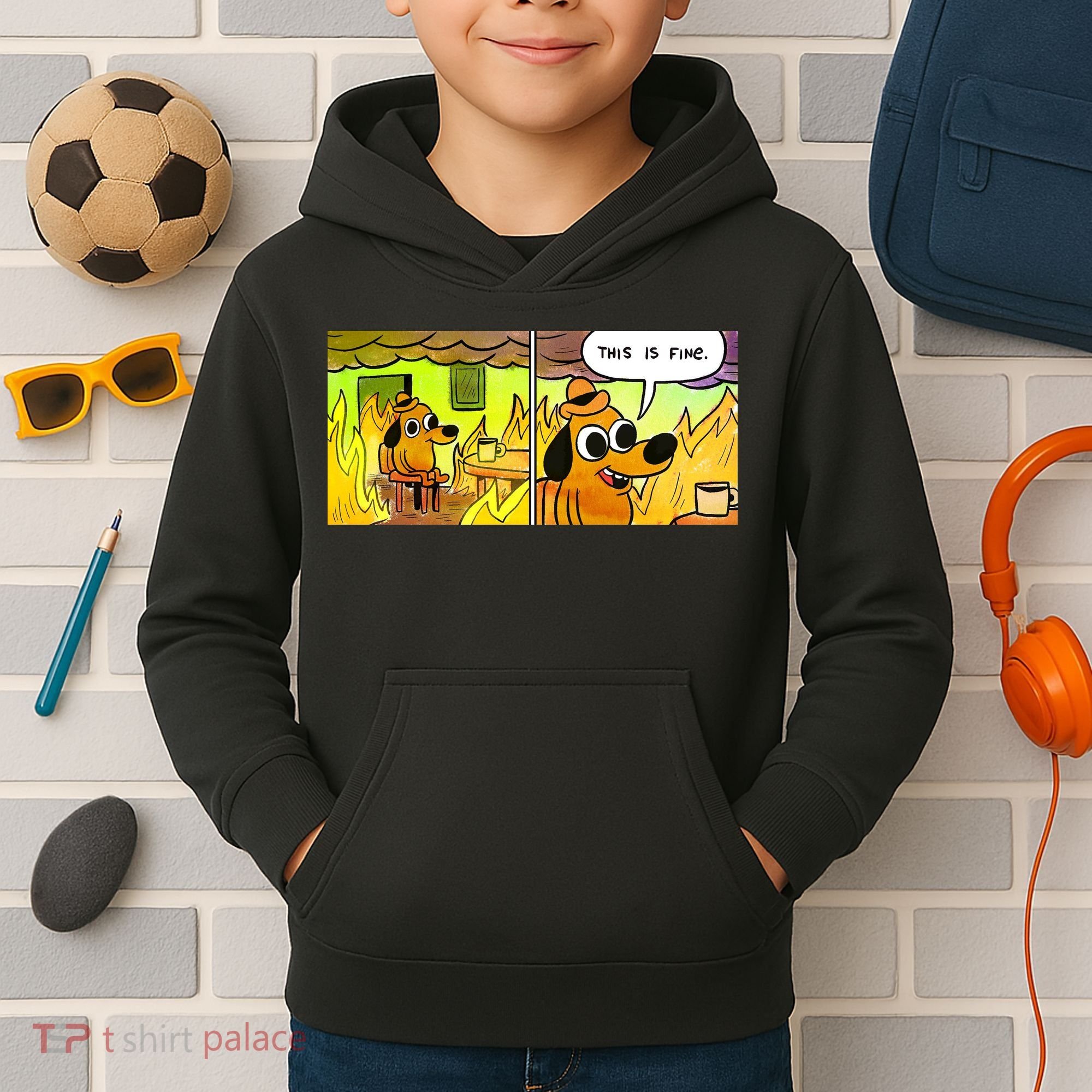 This Is Fine Meme Shirt Kids Hoodie