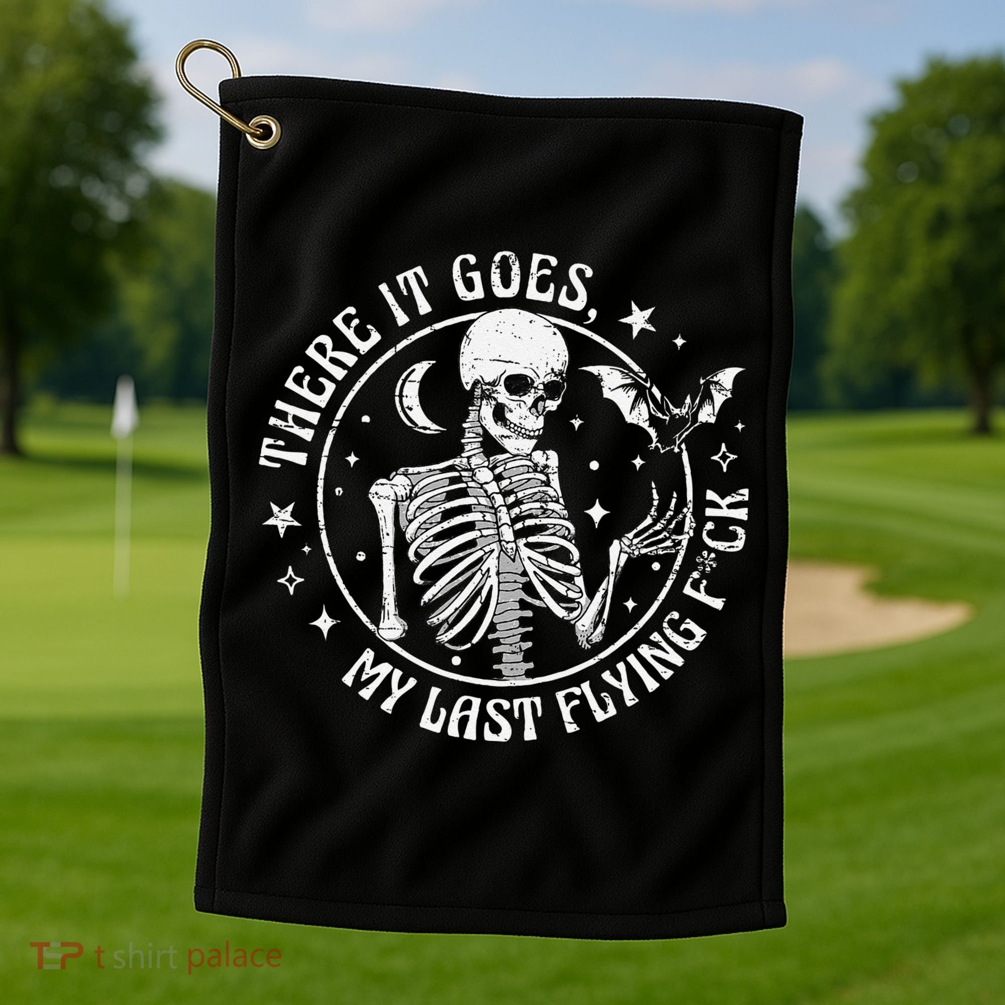 There It Goes My Last Flying F Halloween Skeleton Funny Golf Towel