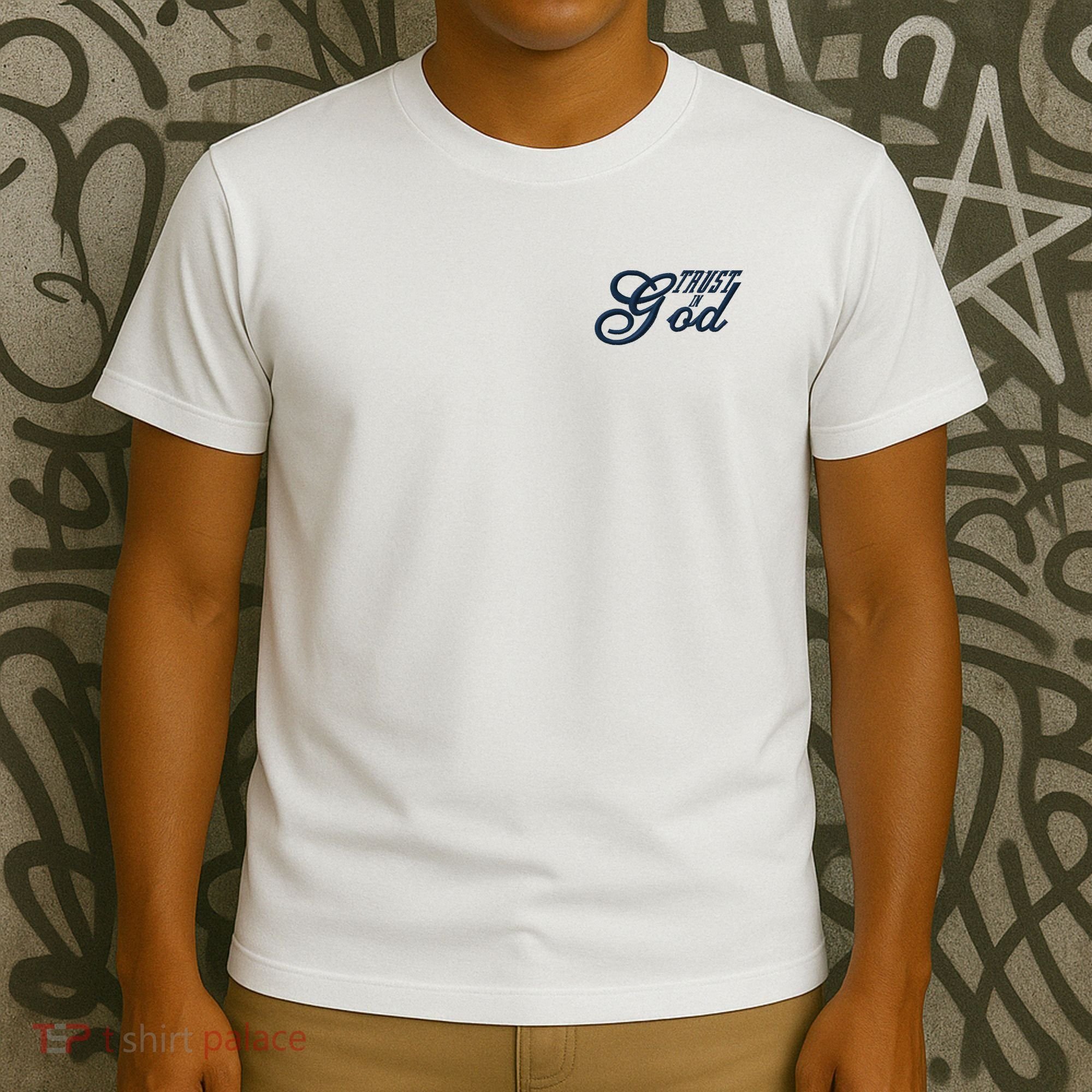 Trust In God Christian Faith In Jesus Midnight Blue Embroidered Embroidered T-Shirt