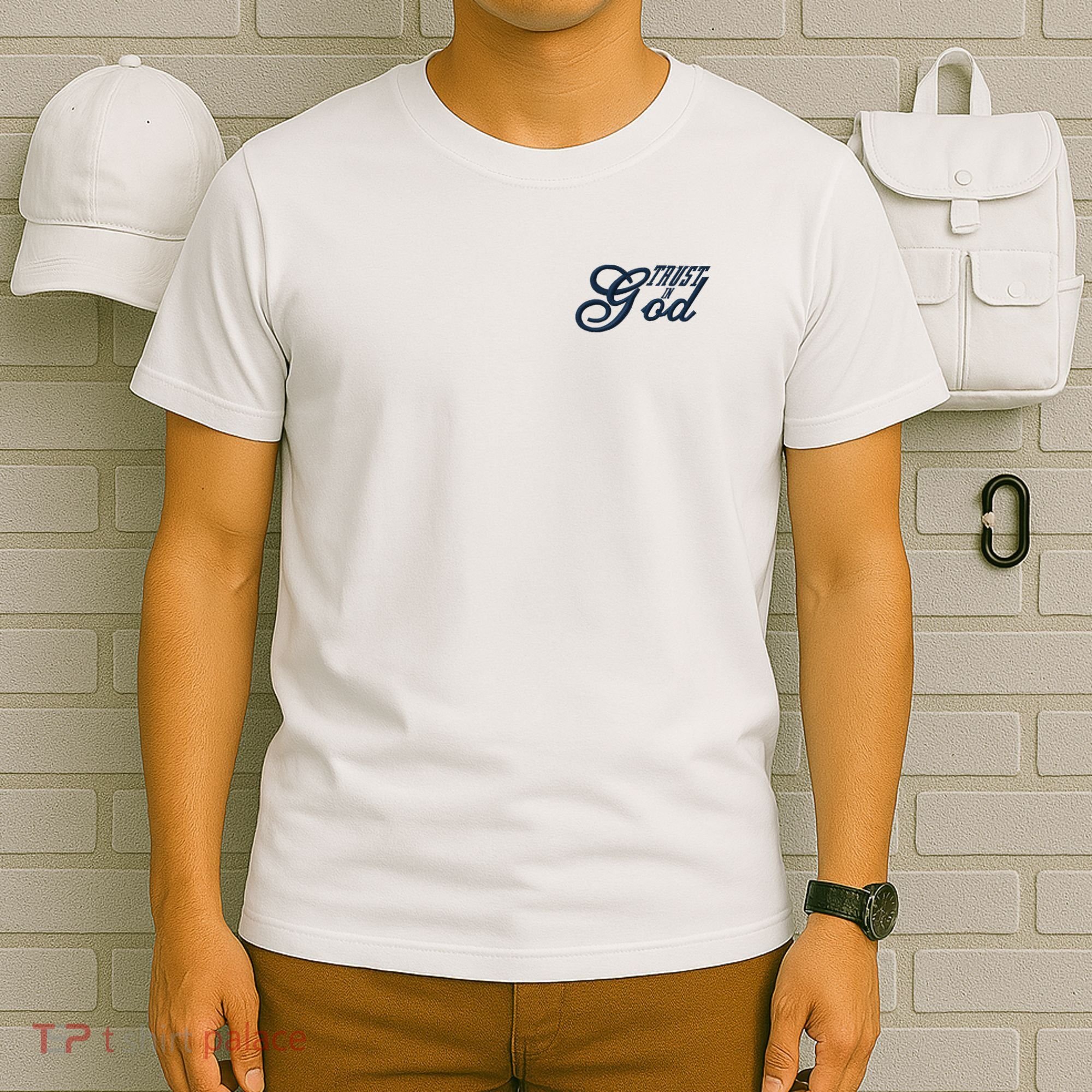 Trust In God Christian Faith In Jesus Midnight Blue Embroidered Embroidered T-Shirt