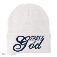 Trust In God Christian Faith In Jesus Midnight Blue Embroidered Embroidered Beanie thumb 0
