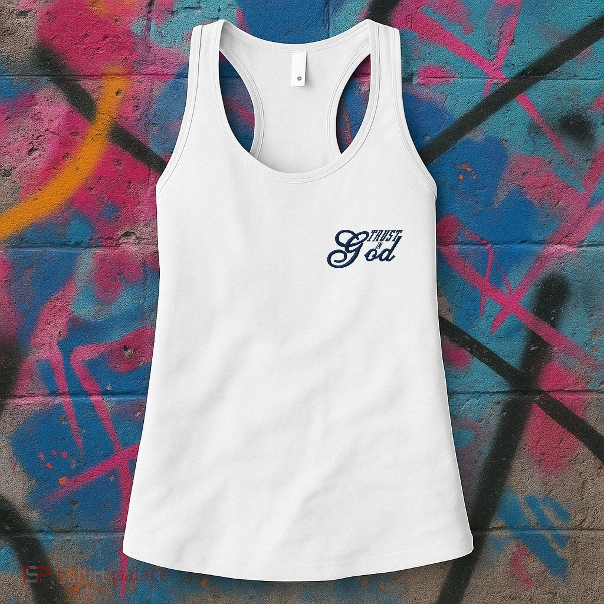 Trust In God Christian Faith In Jesus Midnight Blue Embroidered Embroidered Women's Tank Top