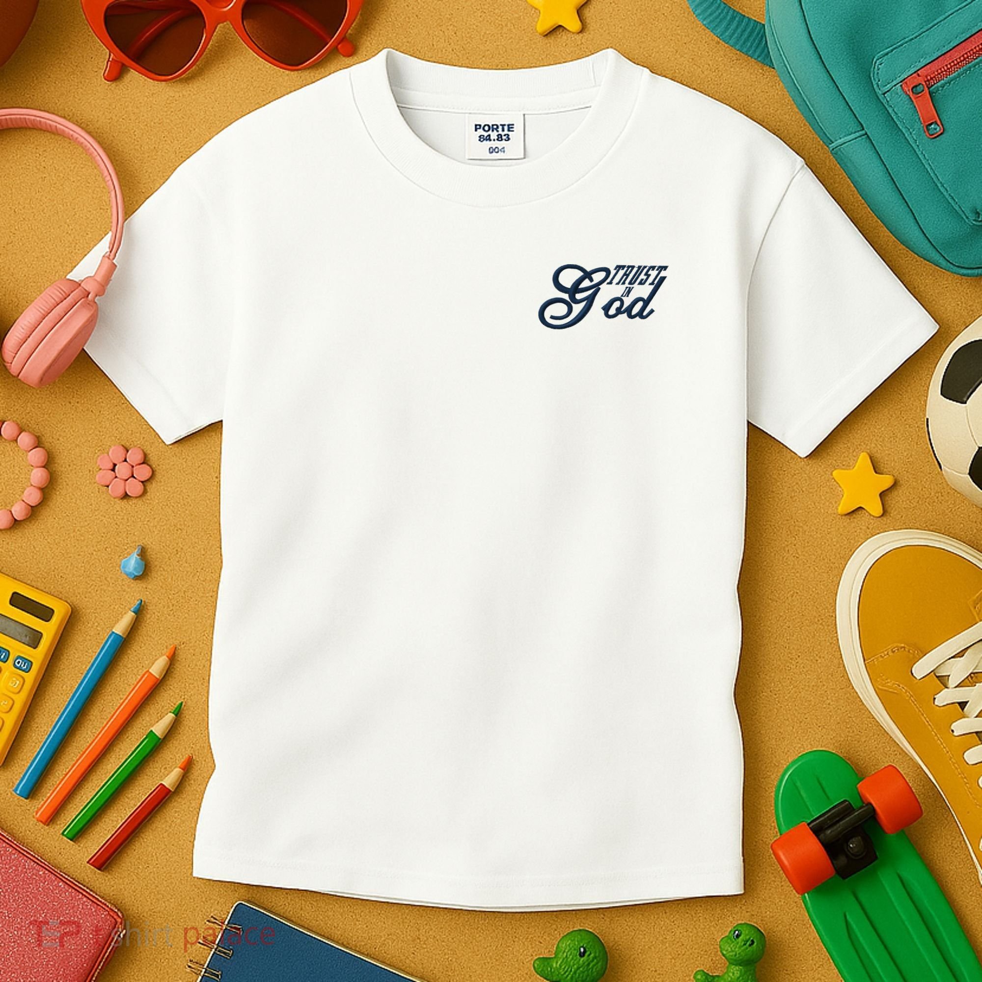 Trust In God Christian Faith In Jesus Midnight Blue Embroidered Embroidered Kids T-Shirt