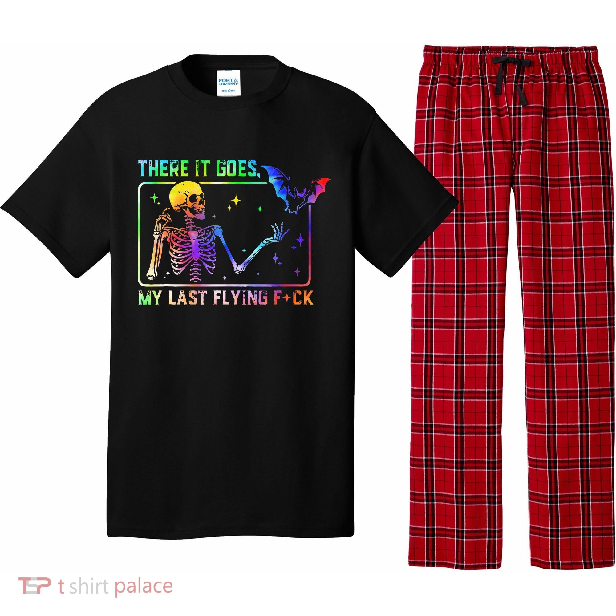 There It Goes My Last Flying Fuck Funny Skeleton Tie Dye Pajama Set