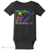 There It Goes My Last Flying Fuck Funny Skeleton Tie Dye Baby Bodysuit thumb 0