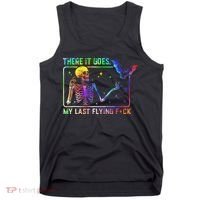 There It Goes My Last Flying Fuck Funny Skeleton Tie Dye Tank Top thumb 0