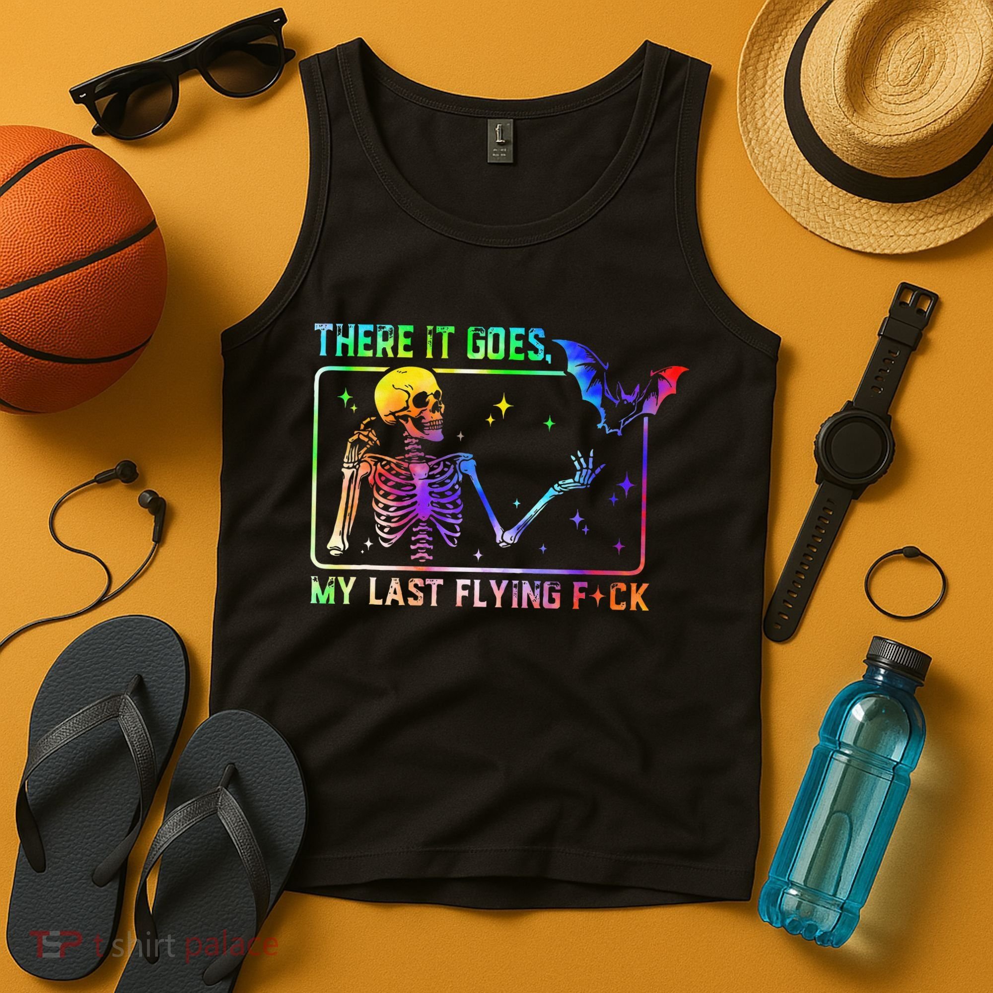 There It Goes My Last Flying Fuck Funny Skeleton Tie Dye Tank Top