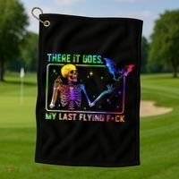 There It Goes My Last Flying Fuck Funny Skeleton Tie Dye Golf Towel thumb 1