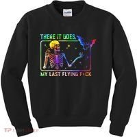 There It Goes My Last Flying Fuck Funny Skeleton Tie Dye Kids Sweatshirt thumb 0