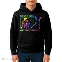 There It Goes My Last Flying Fuck Funny Skeleton Tie Dye Kids Hoodie thumb 4