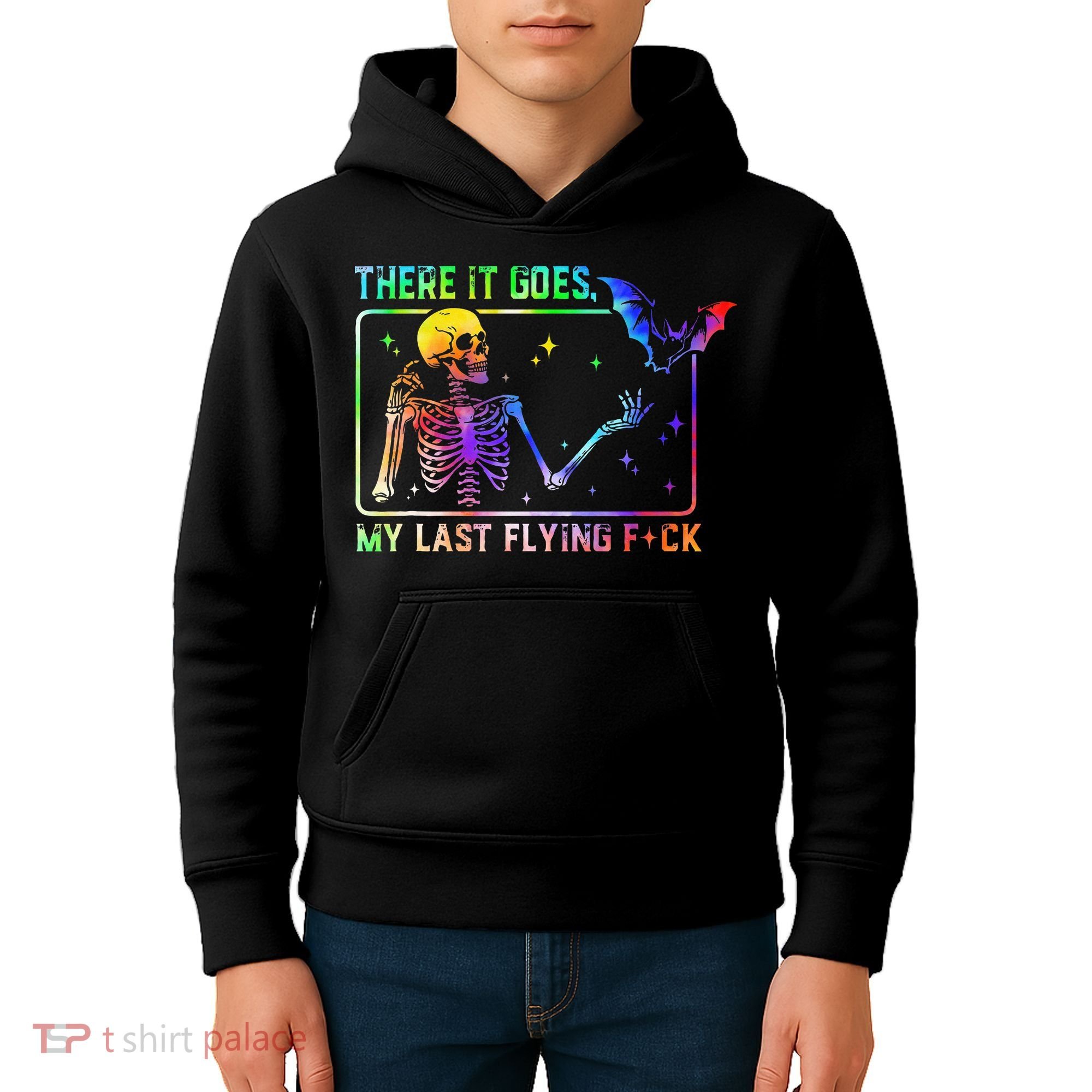 There It Goes My Last Flying Fuck Funny Skeleton Tie Dye Kids Hoodie