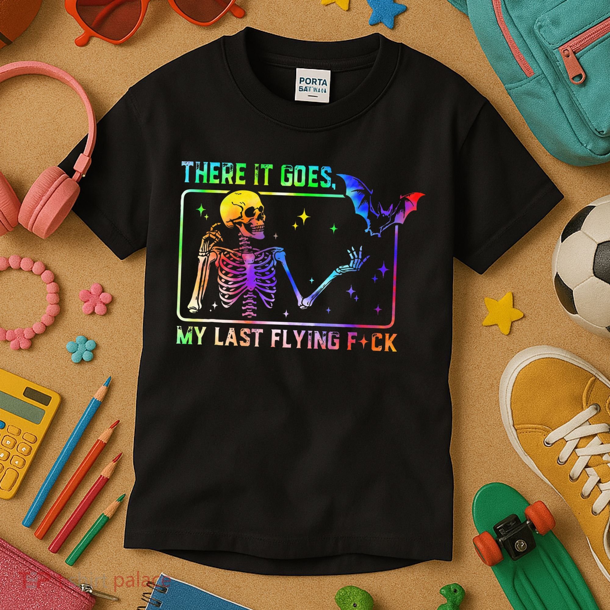 There It Goes My Last Flying Fuck Funny Skeleton Tie Dye Kids T-Shirt