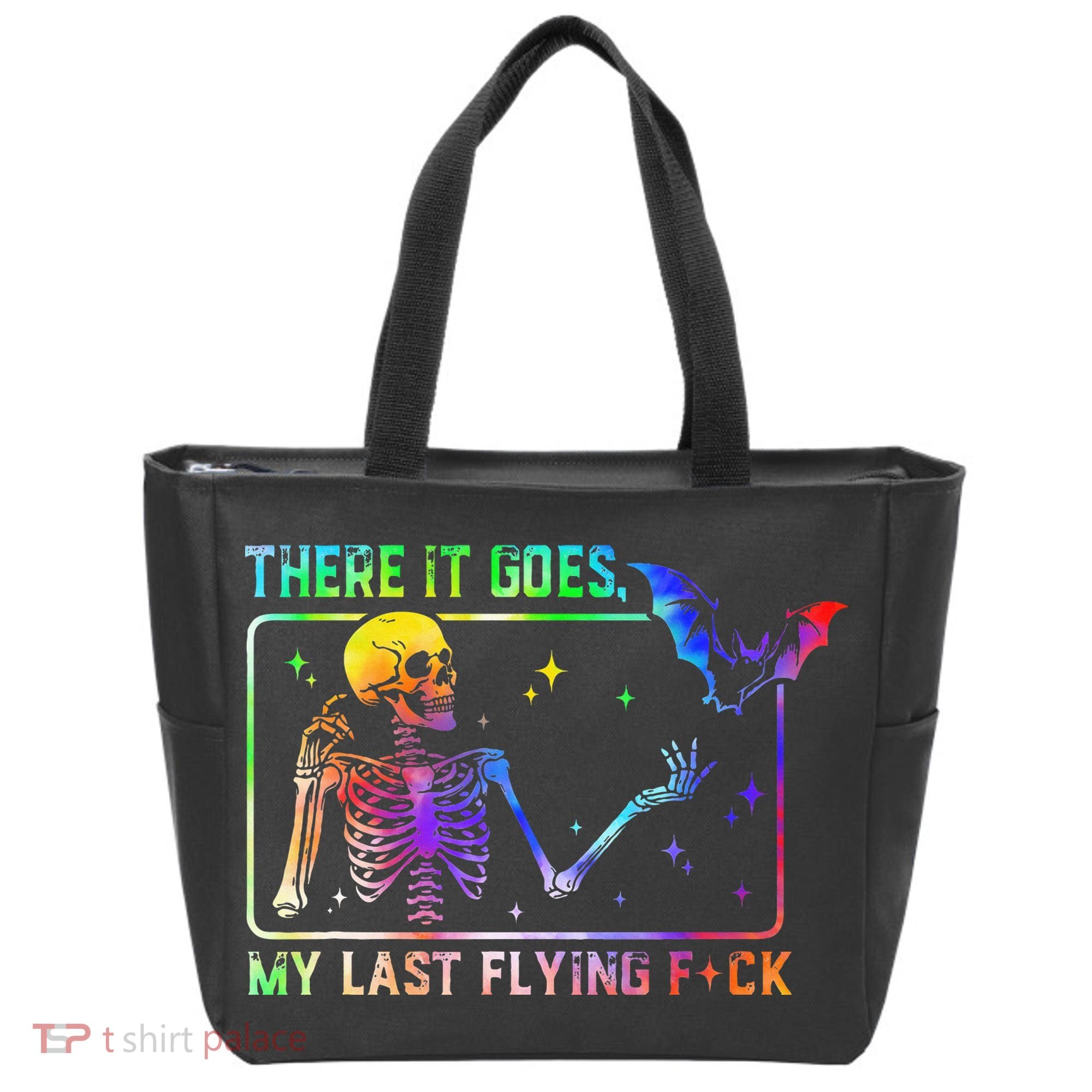 There It Goes My Last Flying Fuck Funny Skeleton Tie Dye Tote Bag