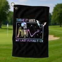 There It Goes My Last Flying Fuck Funny Skeleton Tie Dye Golf Towel thumb 1