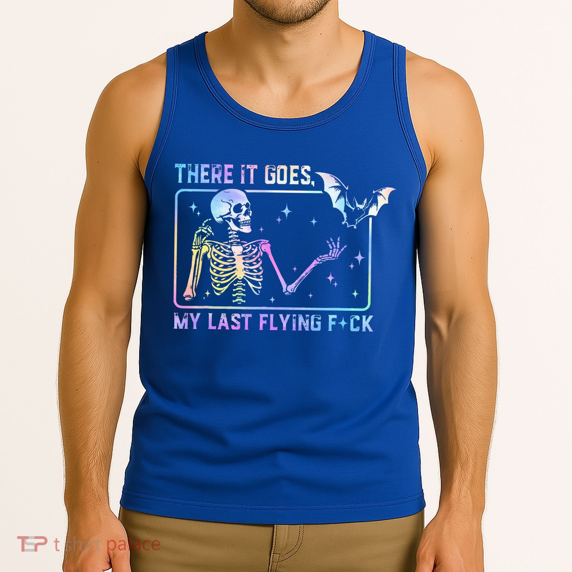 There It Goes My Last Flying Fuck Funny Skeleton Tie Dye Tank Top