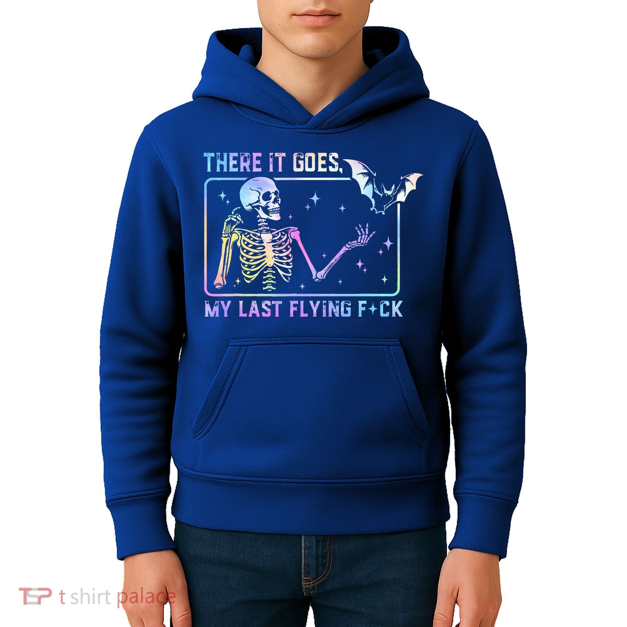 There It Goes My Last Flying Fuck Funny Skeleton Tie Dye Kids Hoodie