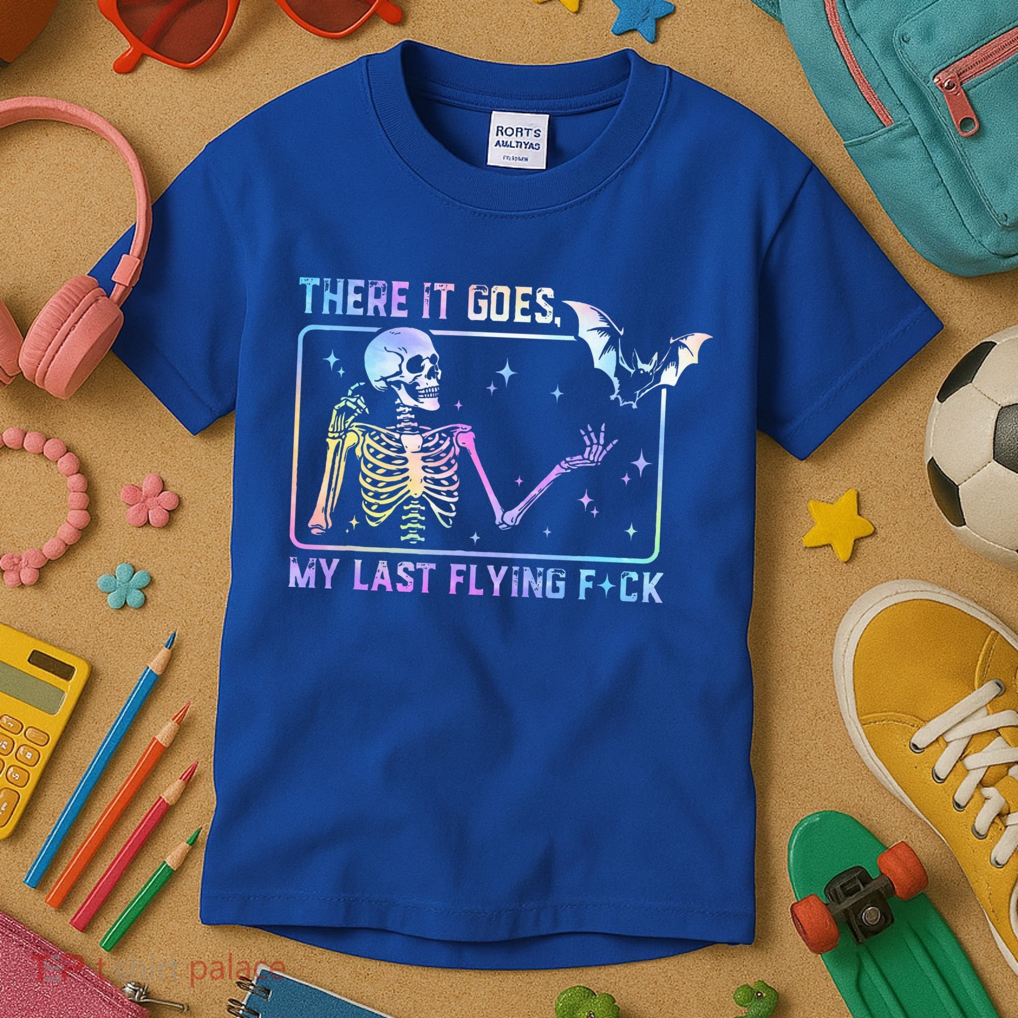 There It Goes My Last Flying Fuck Funny Skeleton Tie Dye Kids T-Shirt