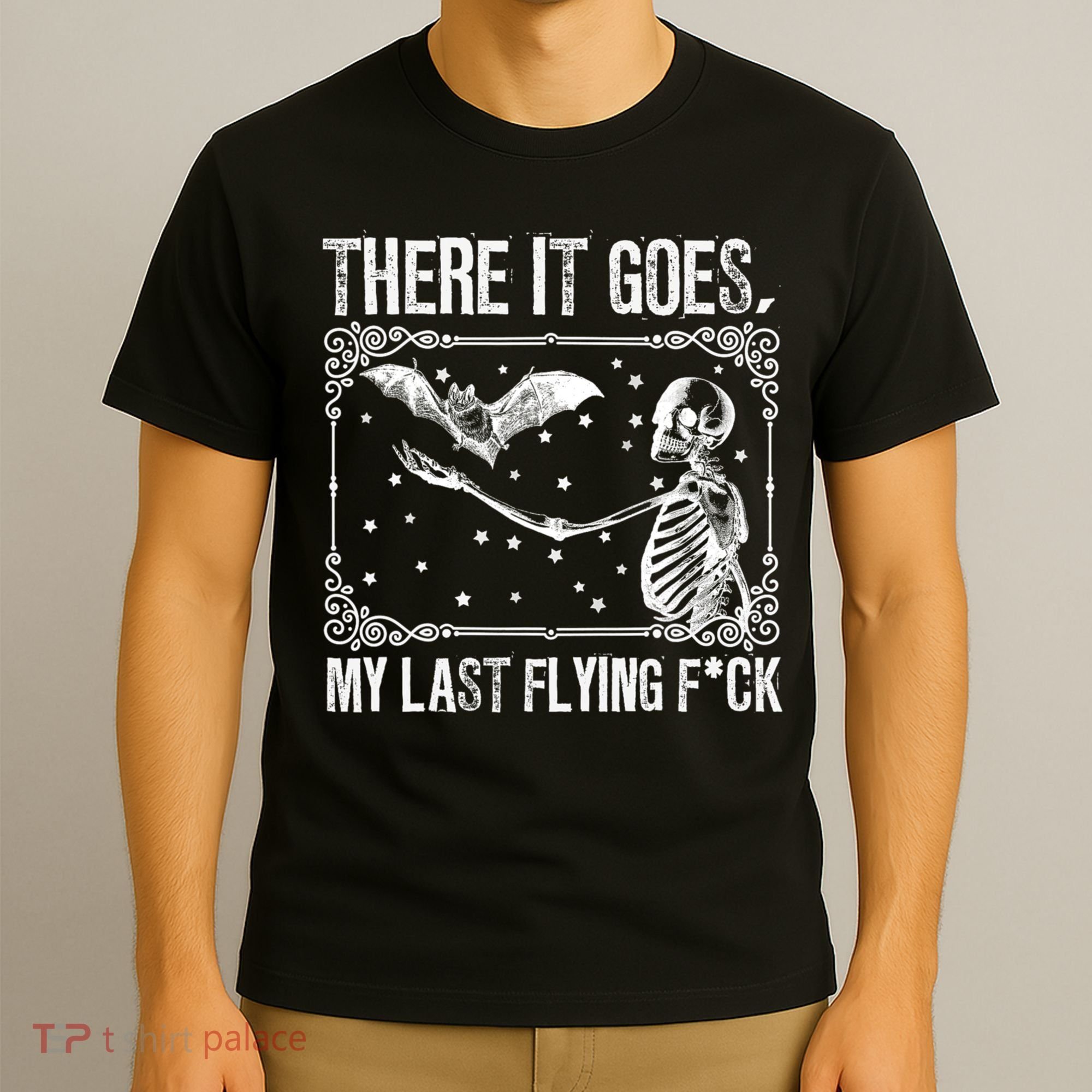 There It Goes My Last Flying Fuck Skeleton Funny Halloween T-Shirt