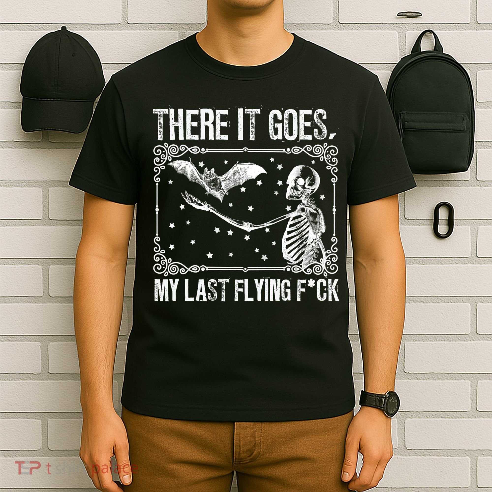 There It Goes My Last Flying Fuck Skeleton Funny Halloween T-Shirt