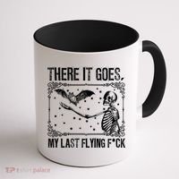 There It Goes My Last Flying Fuck Skeleton Funny Halloween Coffee Mug thumb 1