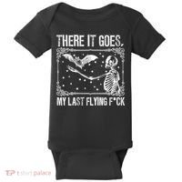 There It Goes My Last Flying Fuck Skeleton Funny Halloween Baby Bodysuit thumb 0