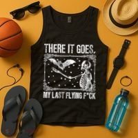 There It Goes My Last Flying Fuck Skeleton Funny Halloween Tank Top thumb 4