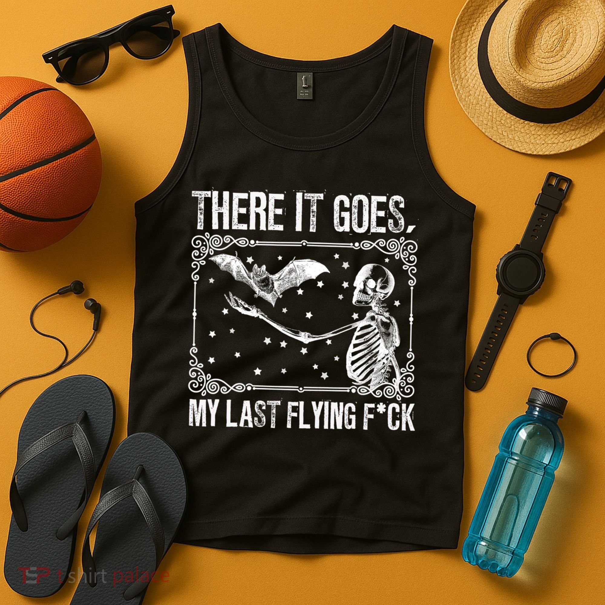 There It Goes My Last Flying Fuck Skeleton Funny Halloween Tank Top