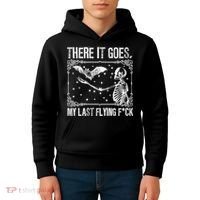 There It Goes My Last Flying Fuck Skeleton Funny Halloween Kids Hoodie thumb 4