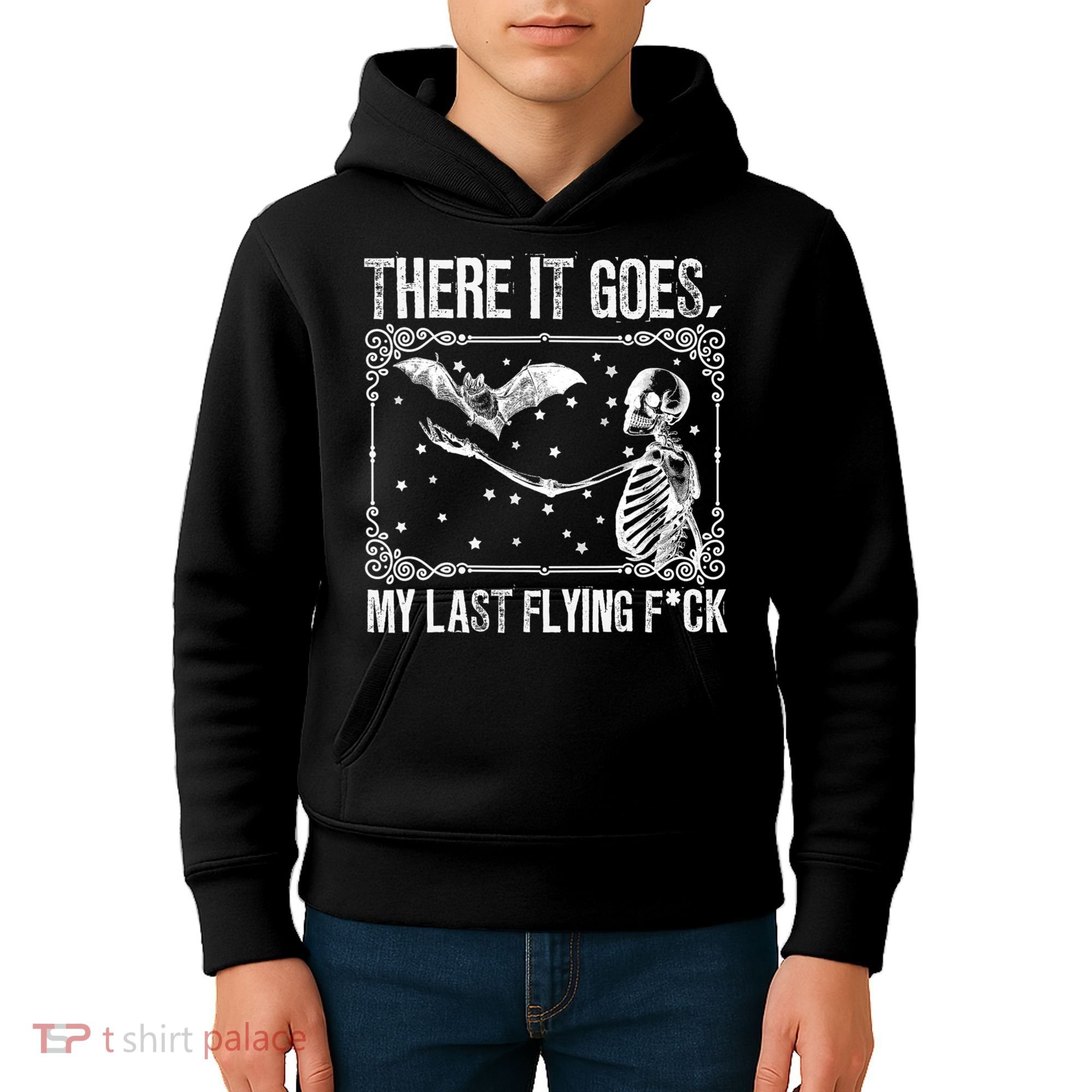 There It Goes My Last Flying Fuck Skeleton Funny Halloween Kids Hoodie